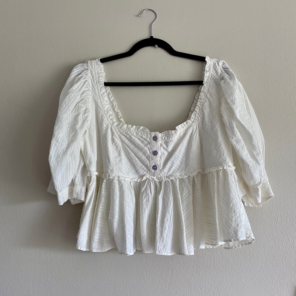 Free People Leave It To Me Puff Sleeve Peplum Blouse